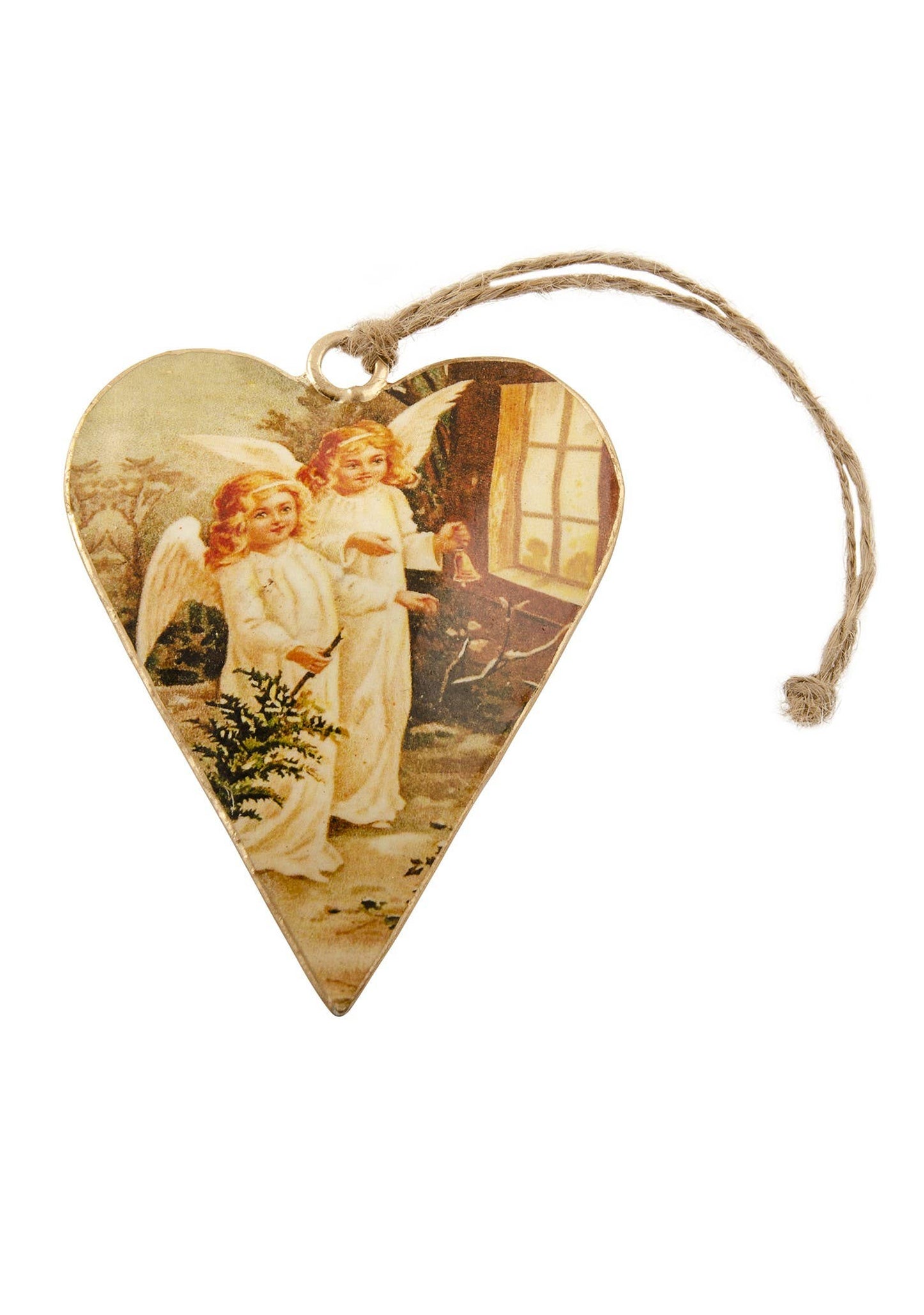 Vintage tin hjerteform - engledekoration (2 slags)