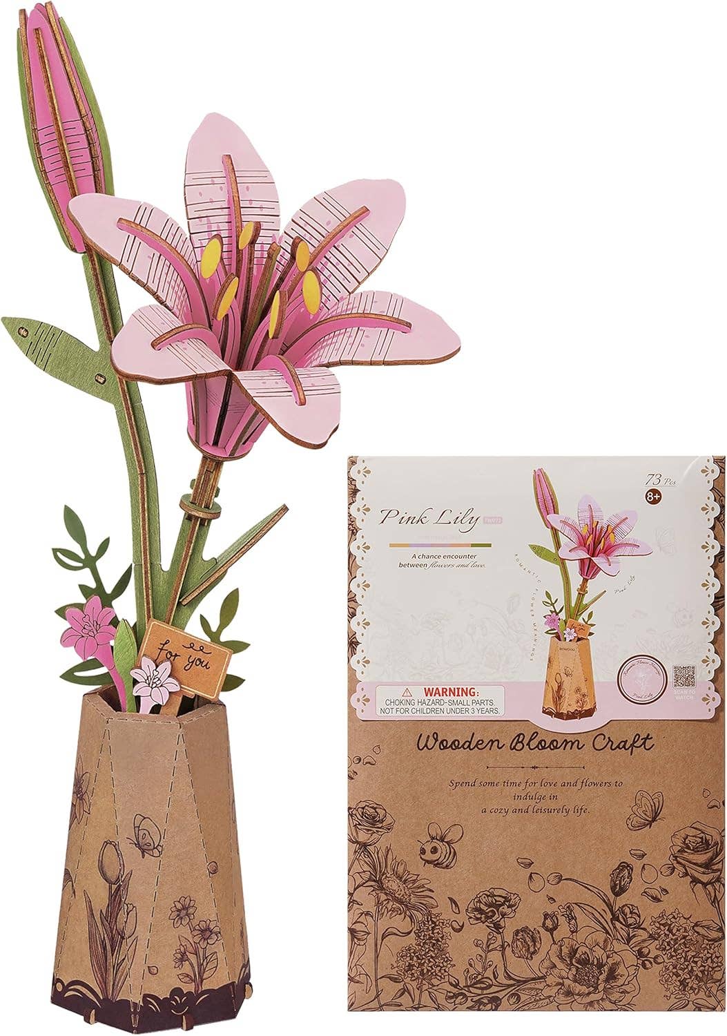 3D Wooden Flower Puzzle: Pink Lily