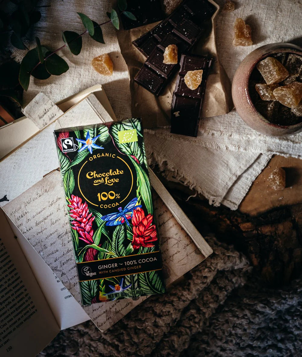 C&L Ginger 100% cocoa - økologisk mørk chokolade med kandiseret ingefær