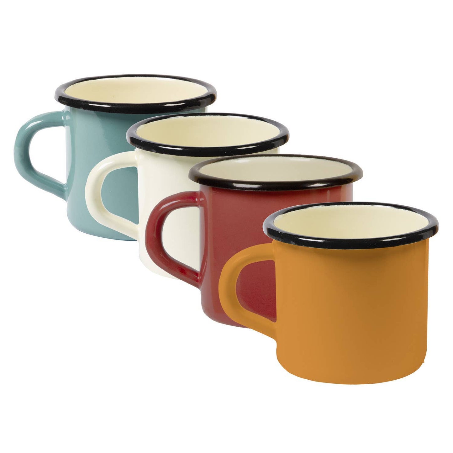Emaljerede kopper i 4 farver