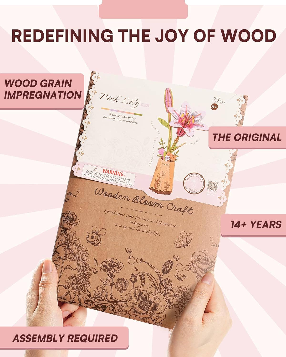 3D Wooden Flower Puzzle: Pink Lily