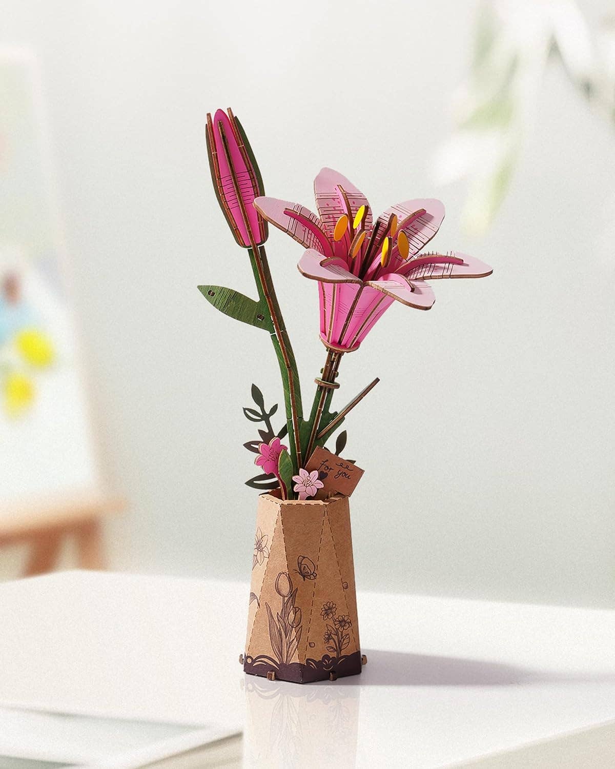 3D Wooden Flower Puzzle: Pink Lily