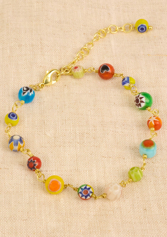 Millefiori glasperle kædearmbånd