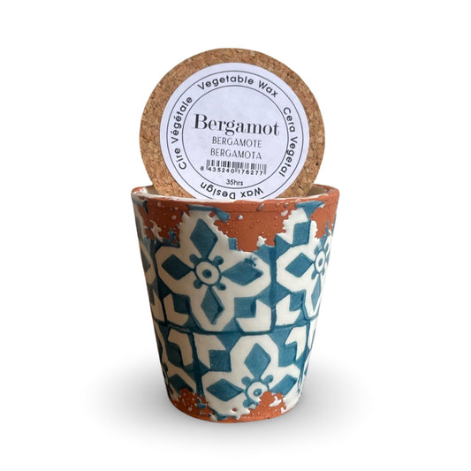 Duftlys Bergamot Turkis med korklåg - (35timer)
