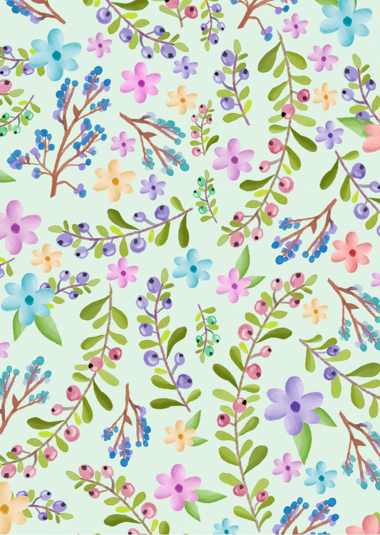 Postkort Sommerblomster (grøn)