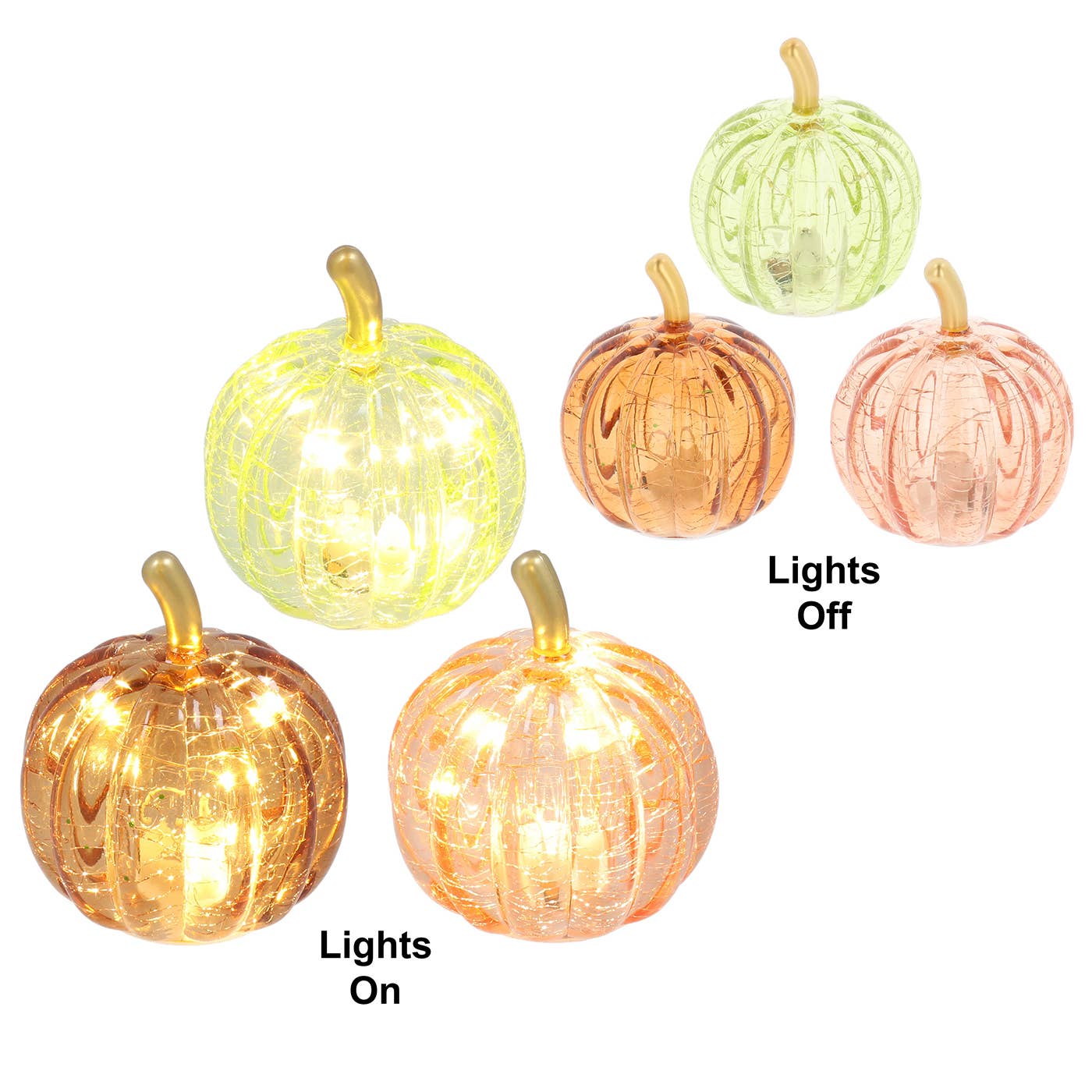 3 diamantskårede glasgræskar med led lys