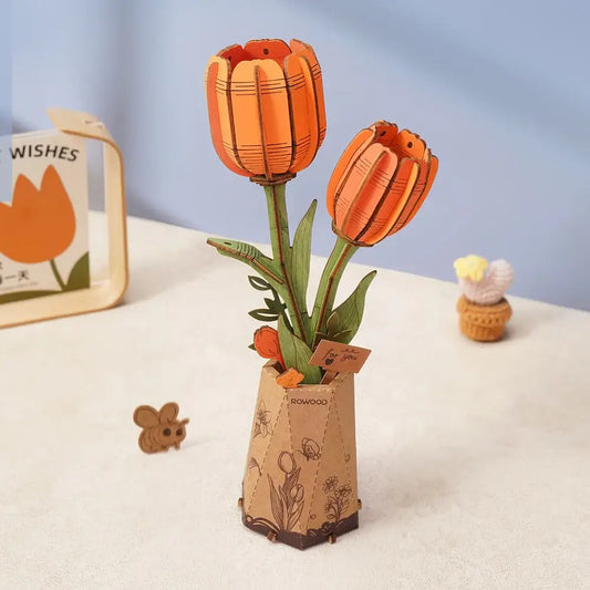 3D wooden flower puzzle, Orange Tulip