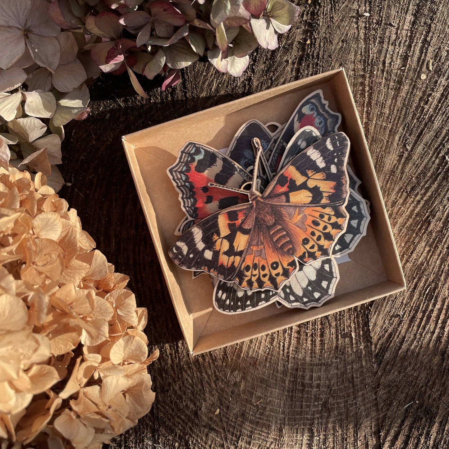 Wooden Decoration Set med sommerfugle.