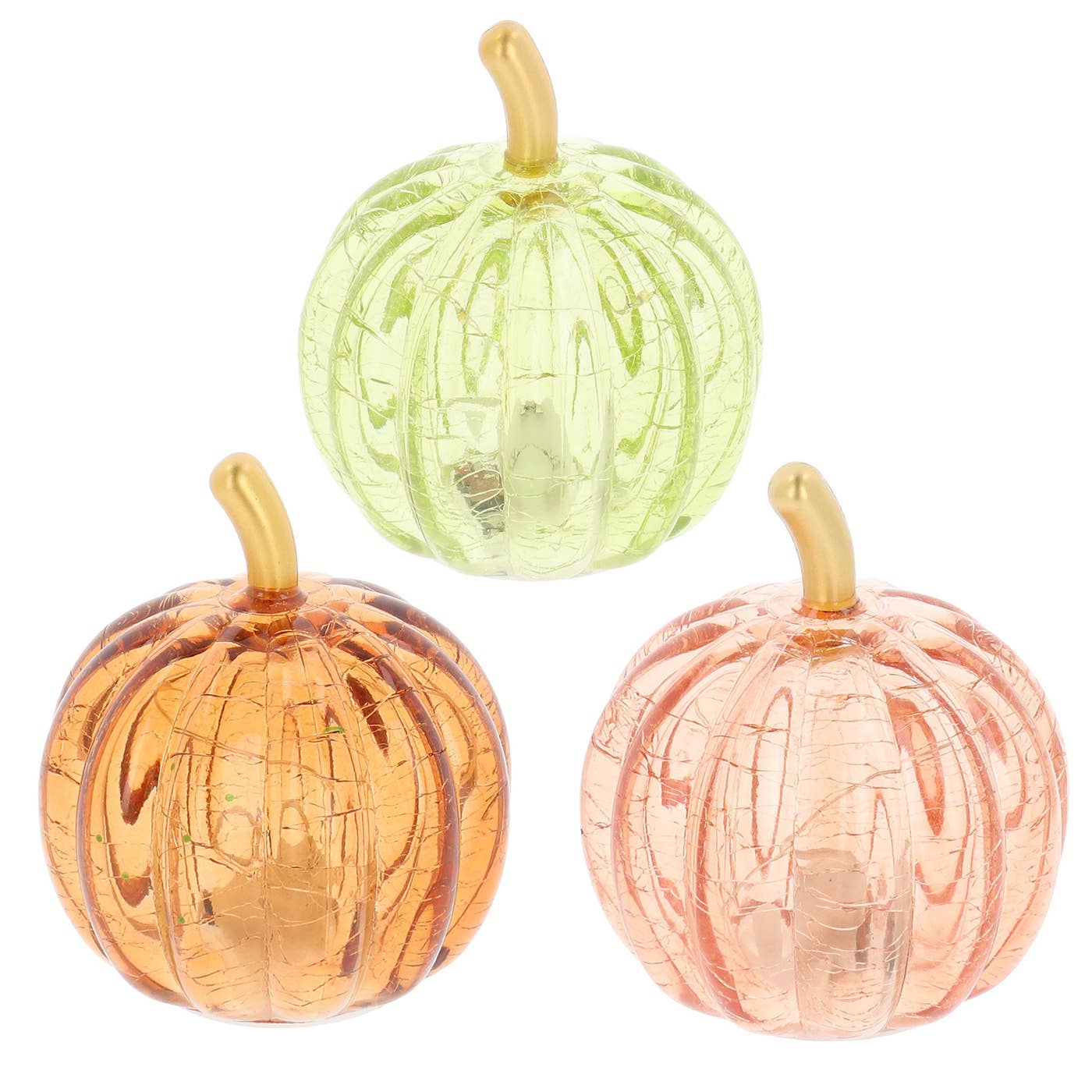 3 diamantskårede glasgræskar med led lys