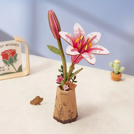 3D Wooden Flower Puzzle: Pink Lily
