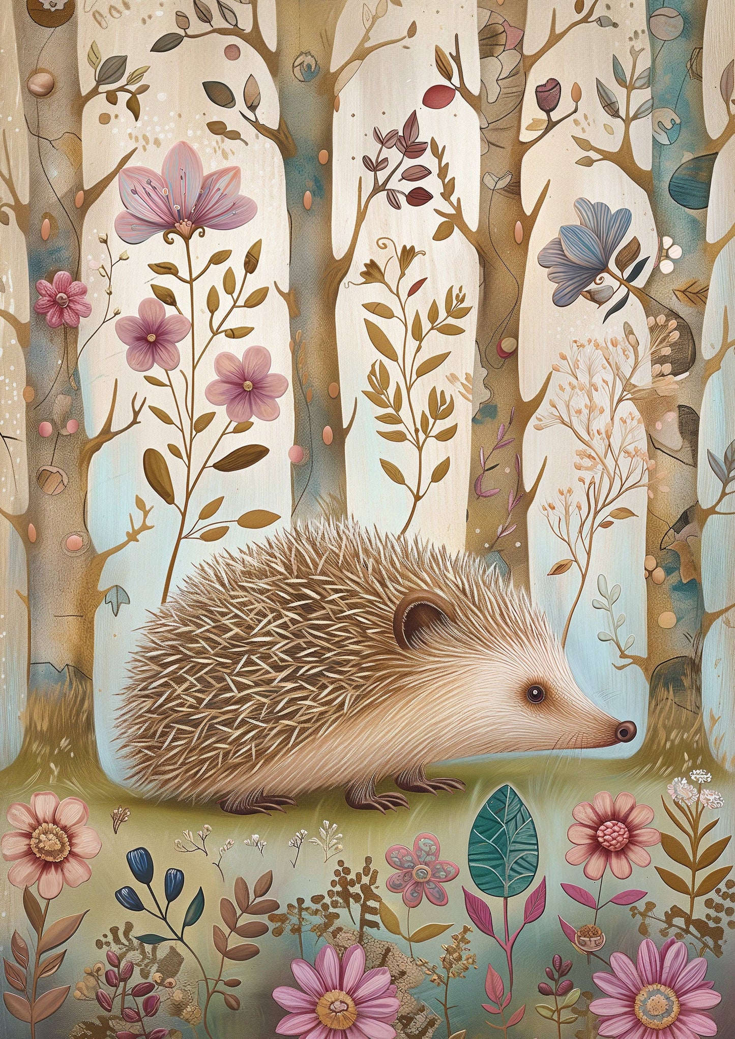 Postkort Woodland Spring Animals: Pindsvin