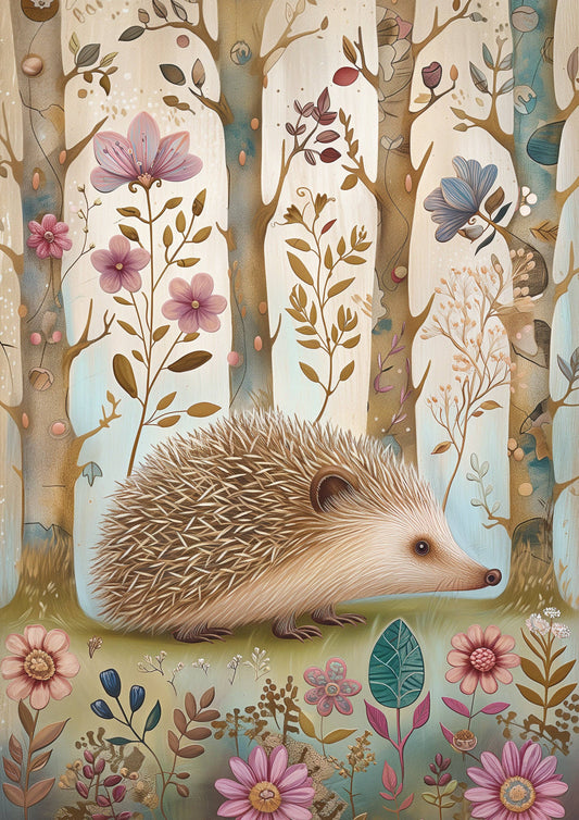 Postkort Woodland Spring Animals: Pindsvin