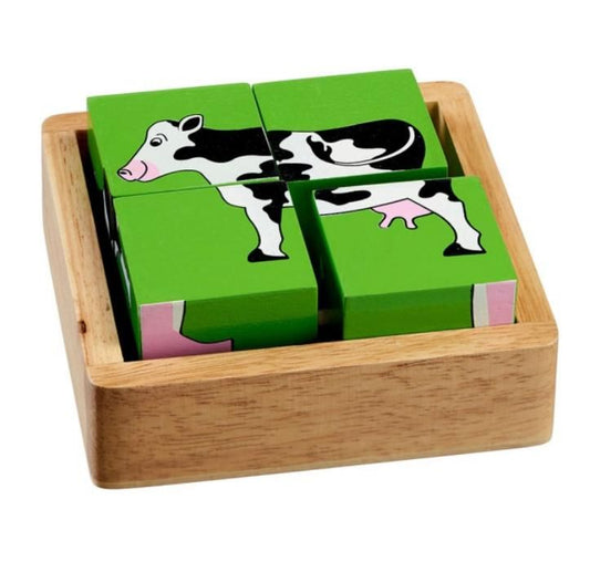 Blokpuslespil med bondegårds-dyr